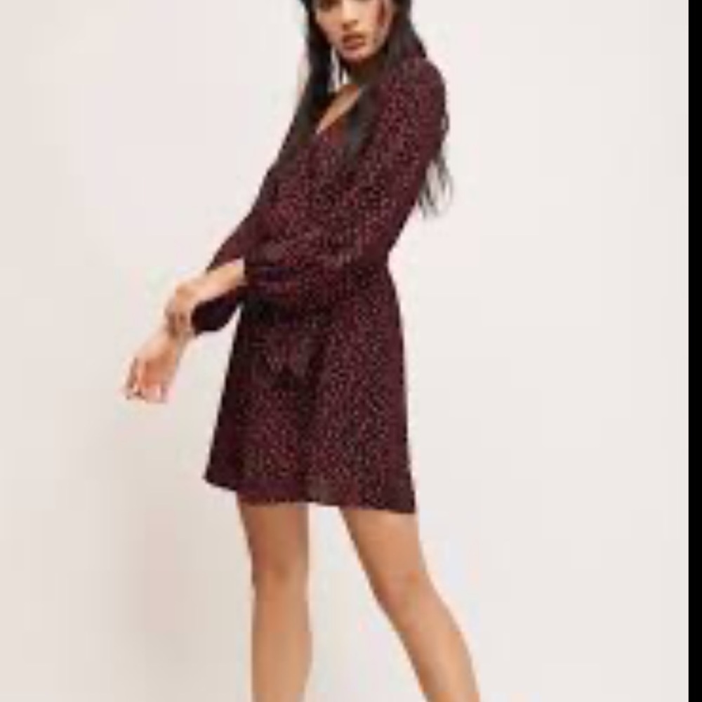Dynamite Faux Wrap Long Sleeve Tie Waist Dress
